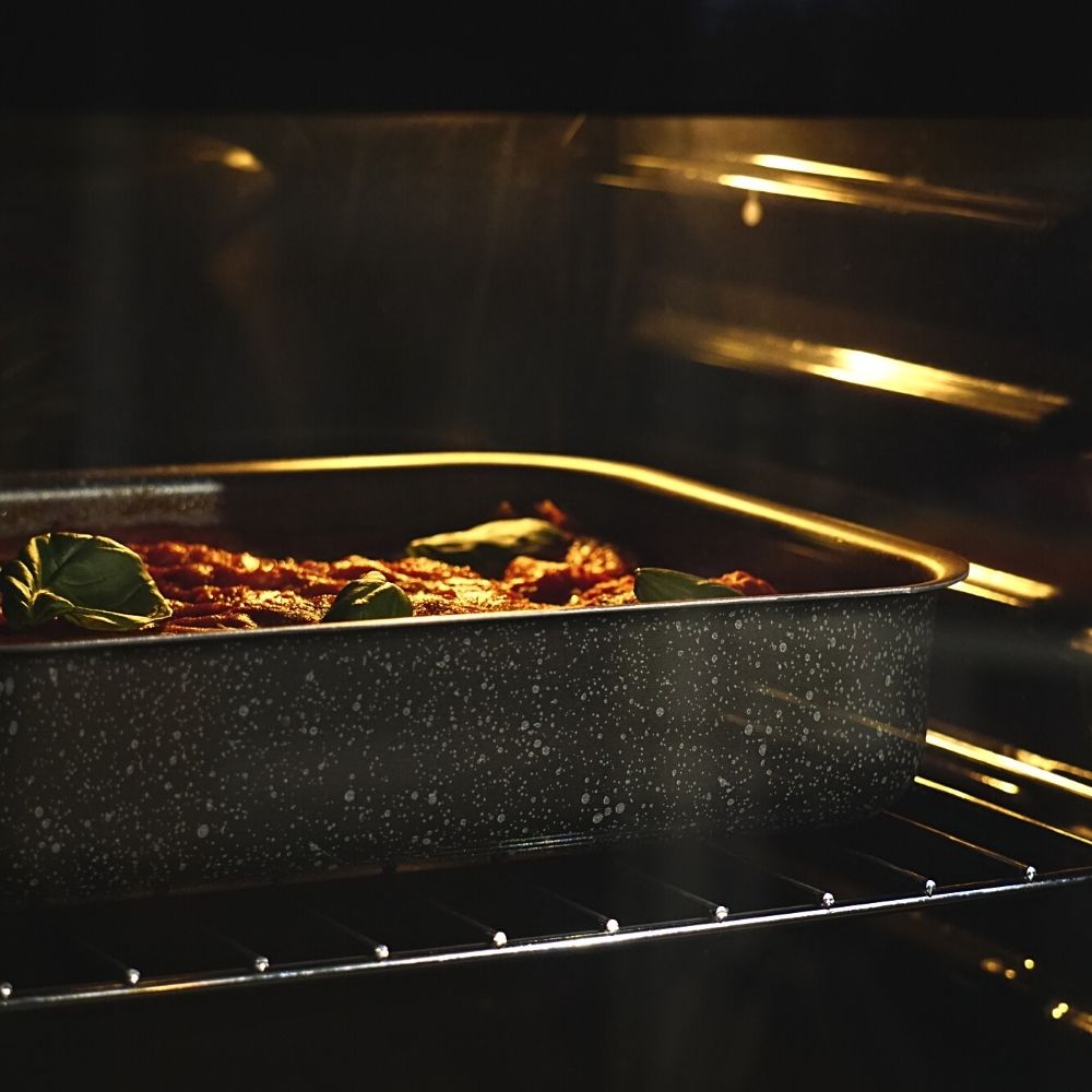 Teglia Forno Rettangolare Lasagnera Antiaderente con cibo