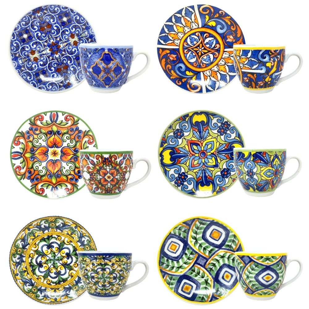 Set 6 Tazzine Caffe Particolari con Piattini piattini ben visibili da sopra