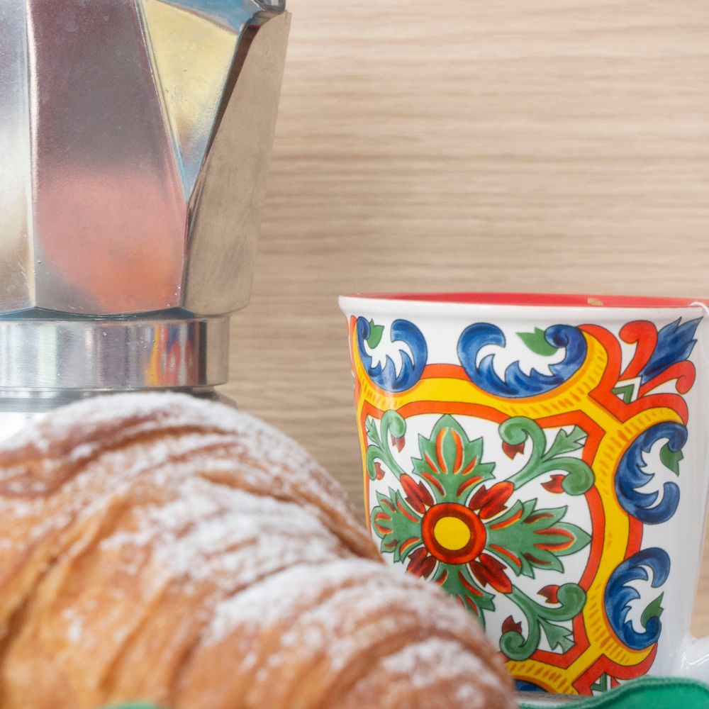 Set 6 tazzine caffè particolari, fantasia stile siciliano, colazione