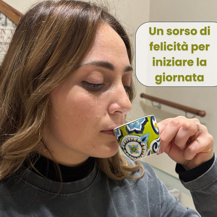 Set 6 Tazzine Caffè con Piattino - Mangostano | Design Vivace e Colorato