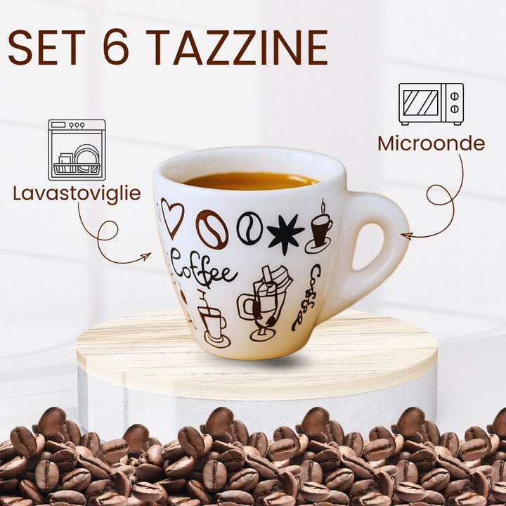 Set 6 Tazzine da Caffè in Porcellana Decorata - 60 ML | Gusto e Stile in Ogni Sorso