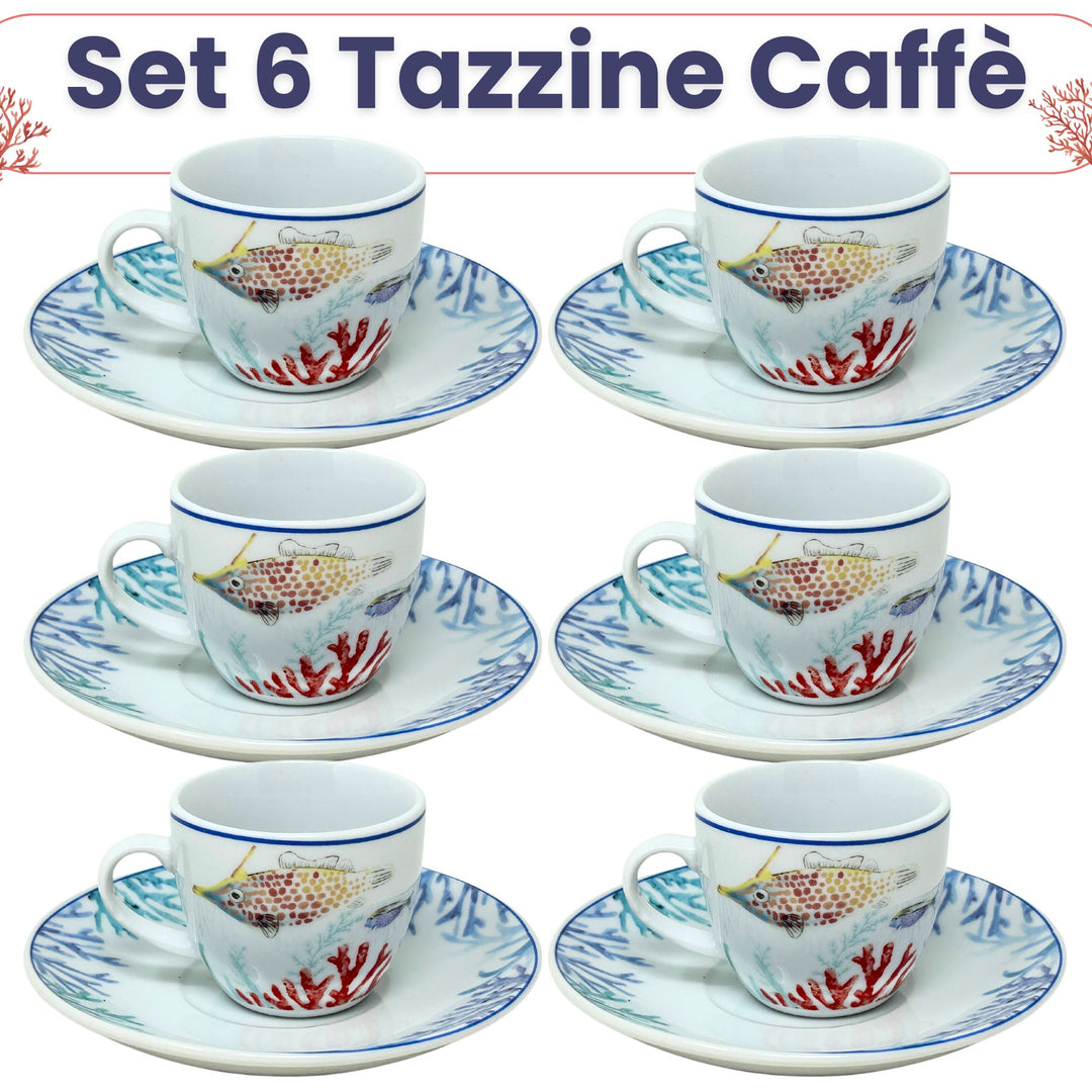 Set 6 Tazzine Caffè con Piattino - Murena | Eleganza in Porcellana