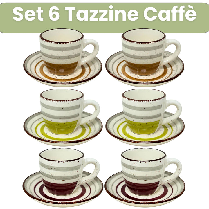 Set 6 Tazzine da Caffè in Porcellana con Piattino - Mirra | Design Elegante e Colorato