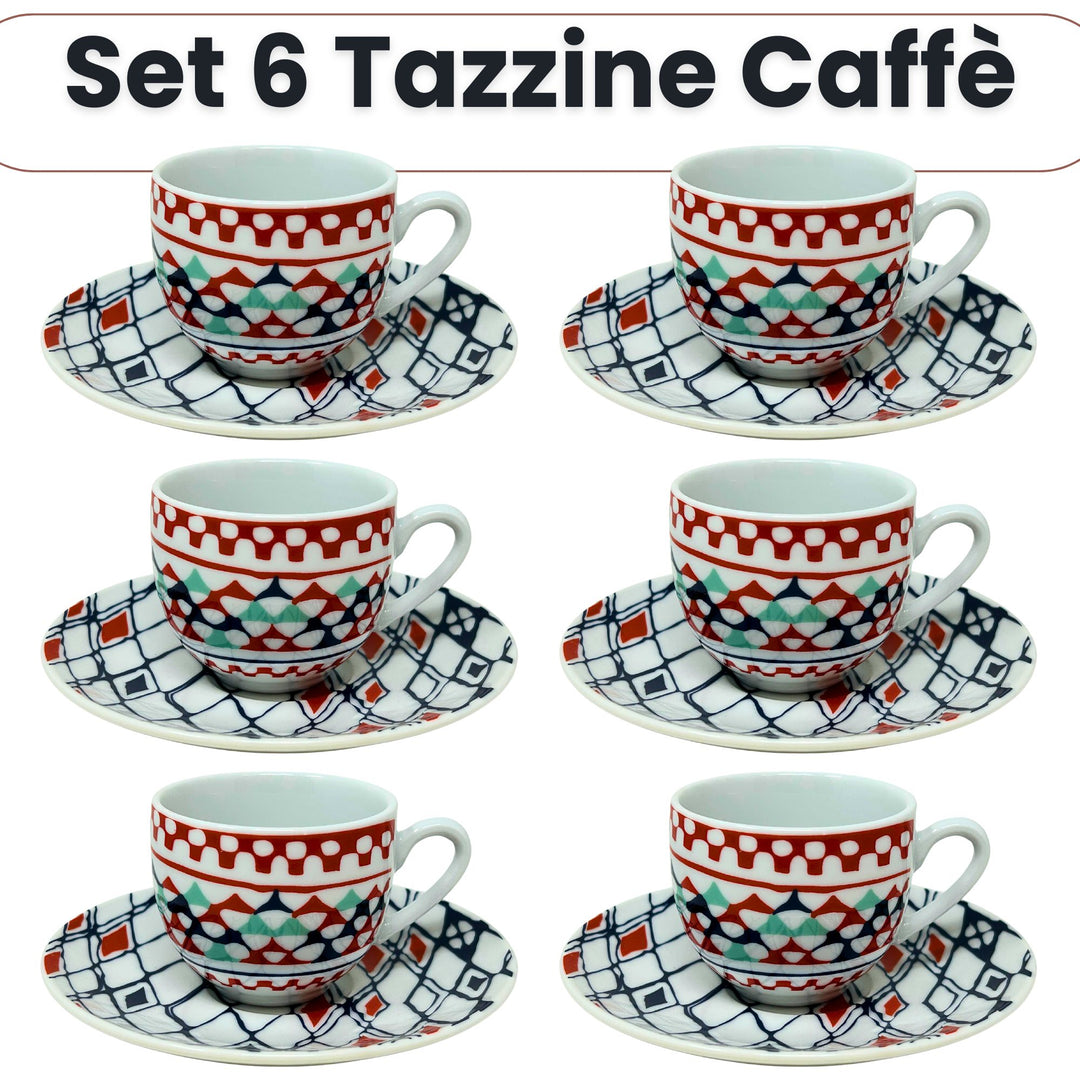 Set 6 Tazzine Caffè con Piattino - Goji | Design Vivace e Colorato