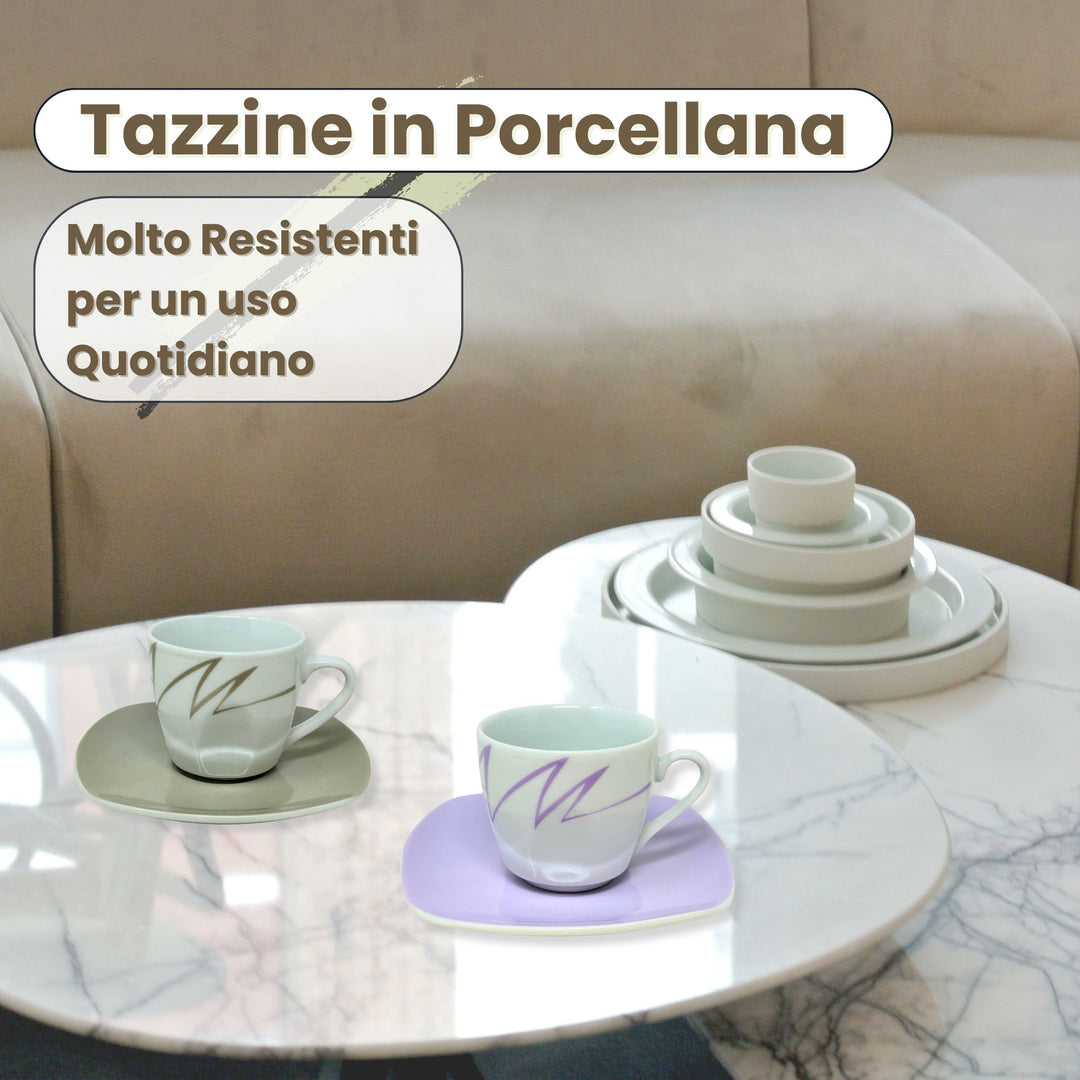 Set 6 Tazzine Caffè con Piattino - Tahin | Eleganza in Porcellana