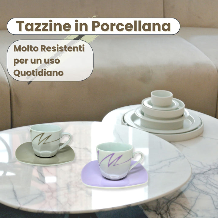 Set 6 Tazzine Caffè con Piattino - Tahin | Eleganza in Porcellana