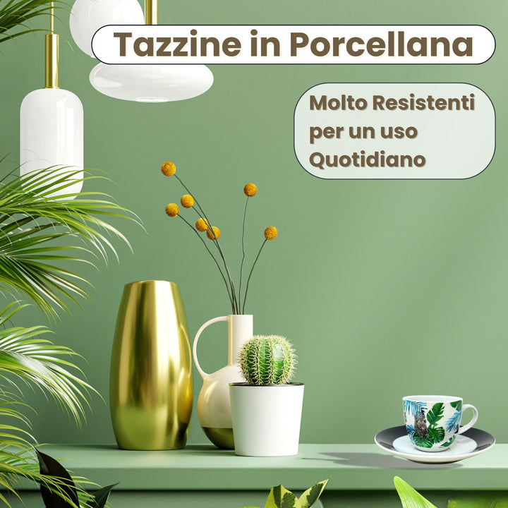 Set 6 Tazzine Caffè con Piattino - Cardamomo | Design Raffinato e Colorato