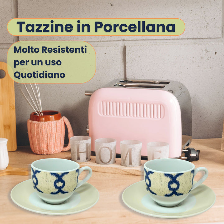 Set 6 Tazzine Caffè con Piattini - Papavero | Porcellana Elegante e Raffinata