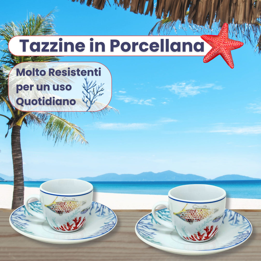 Set 6 Tazzine Caffè con Piattino - Murena | Eleganza in Porcellana