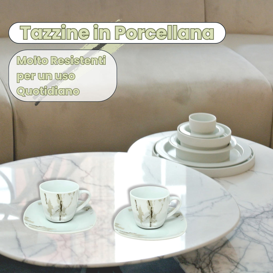 Set 6 Tazzine Caffè con Piattino - Hummus | Eleganza in Porcellana