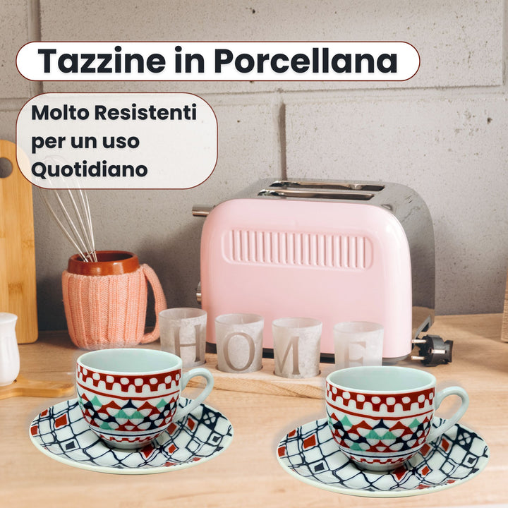 Set 6 Tazzine Caffè con Piattino - Goji | Design Vivace e Colorato