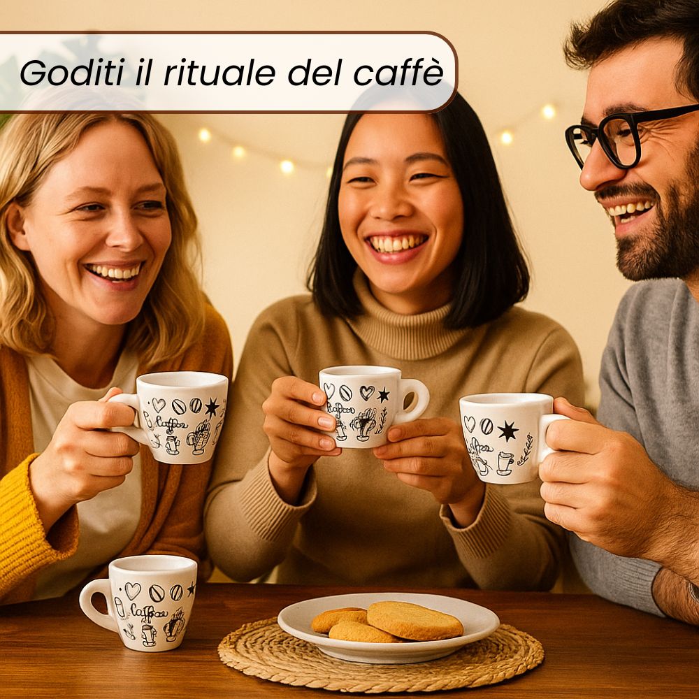 Set 6 Tazzine da Caffè in Porcellana Decorata - 60 ML | Gusto e Stile in Ogni Sorso