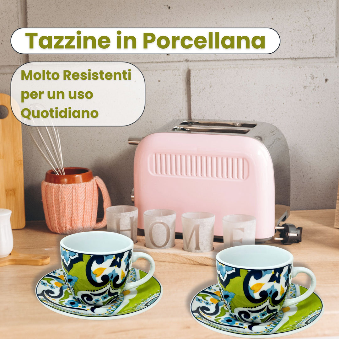 Set 6 Tazzine Caffè con Piattino - Mangostano | Design Vivace e Colorato