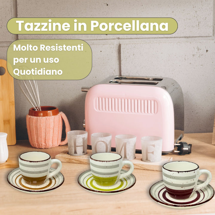 Set 6 Tazzine da Caffè in Porcellana con Piattino - Mirra | Design Elegante e Colorato