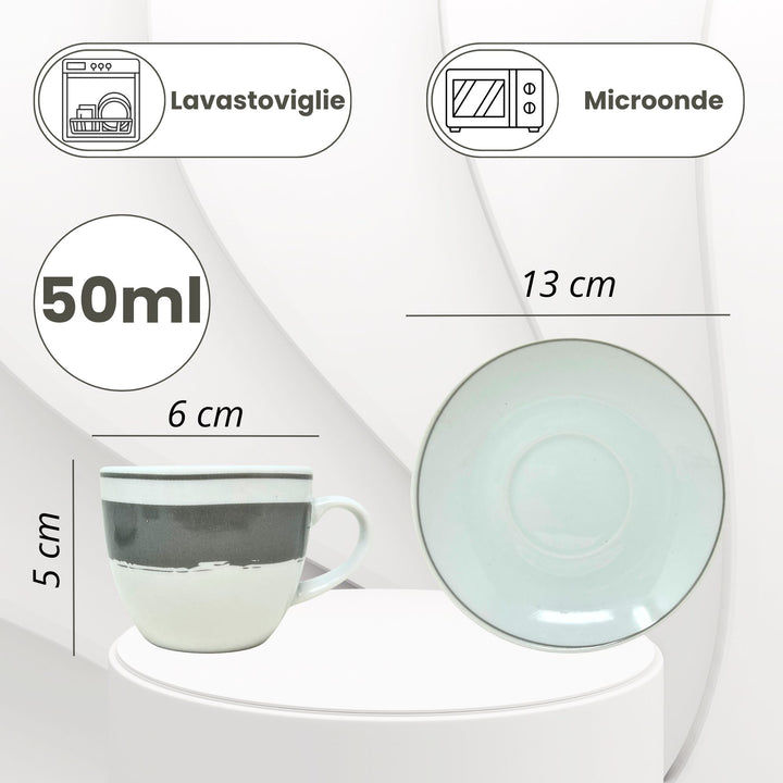 Set 6 Tazzine Caffè con Piattino - Manta | Eleganza in Porcellana