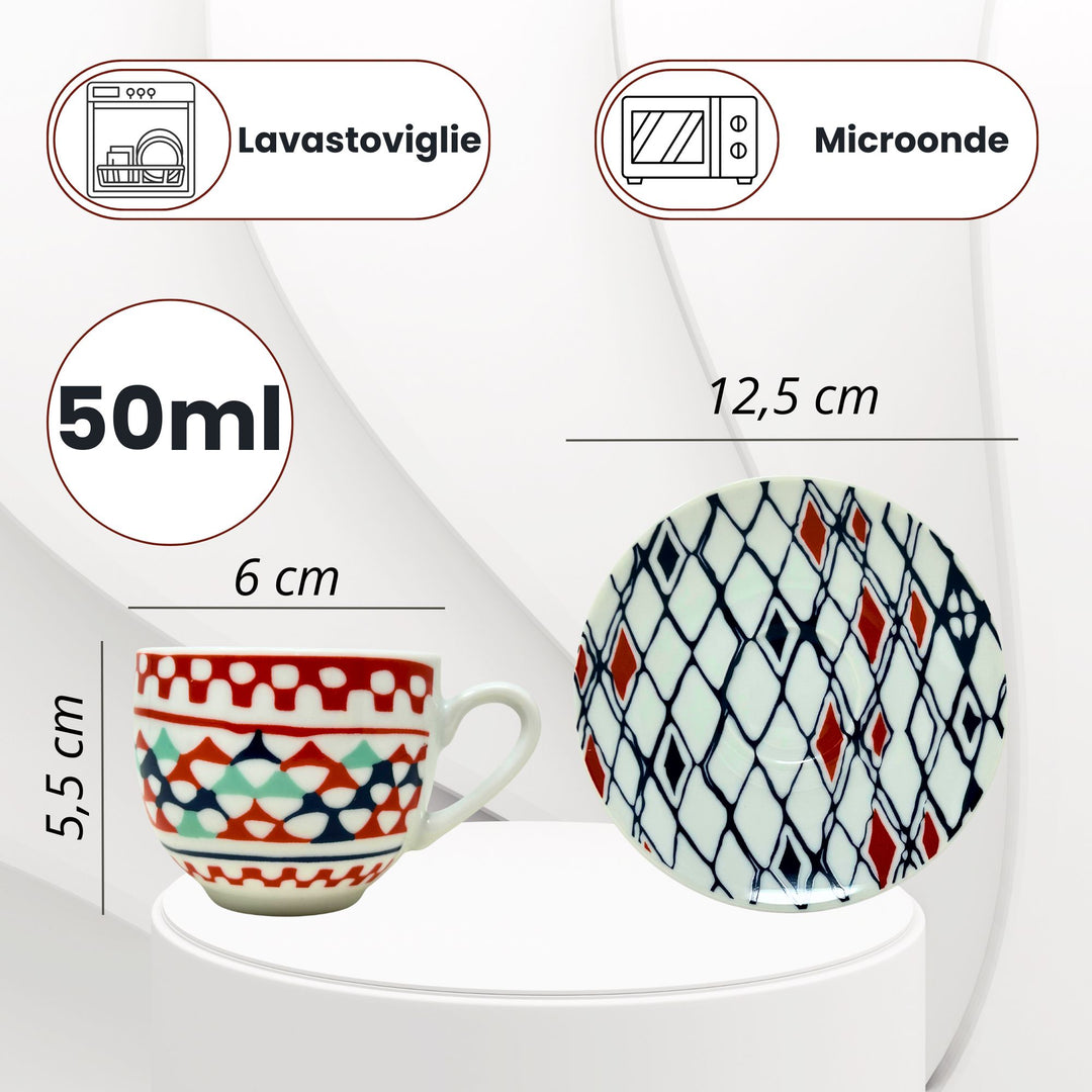 Set 6 Tazzine Caffè con Piattino - Goji | Design Vivace e Colorato