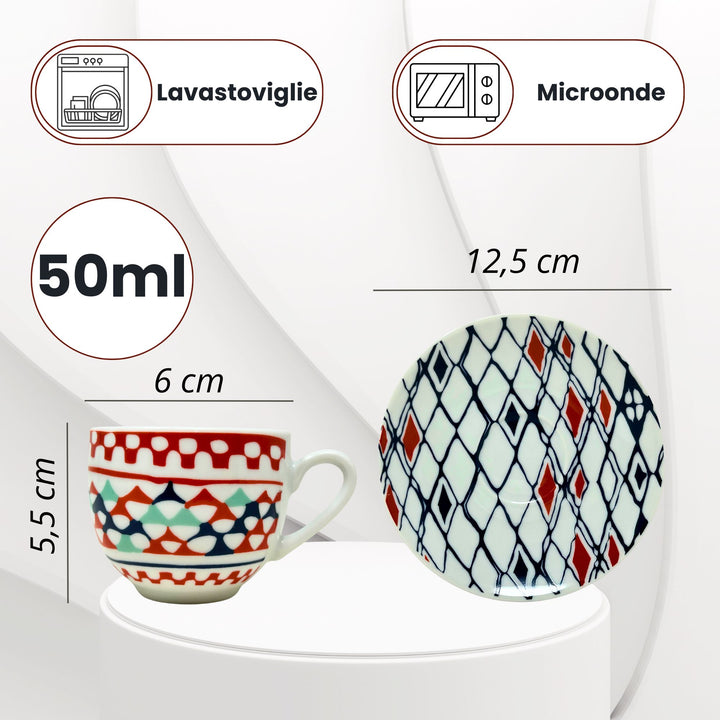 Set 6 Tazzine Caffè con Piattino - Goji | Design Vivace e Colorato