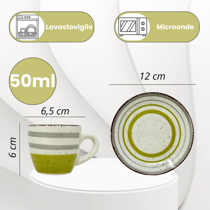 Set 6 Tazzine da Caffè in Porcellana con Piattino - Mirra | Design Elegante e Colorato