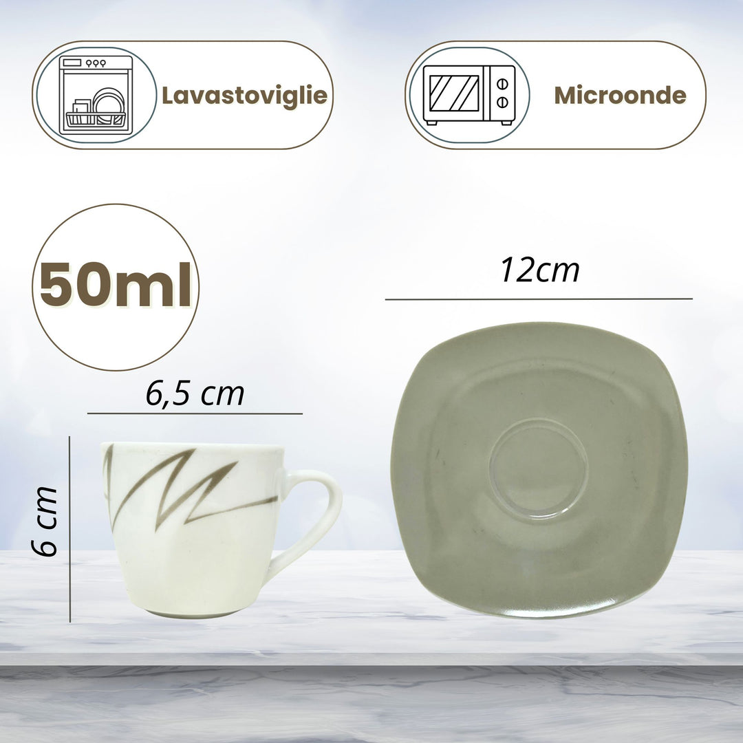 Set 6 Tazzine Caffè con Piattino - Tahin | Eleganza in Porcellana