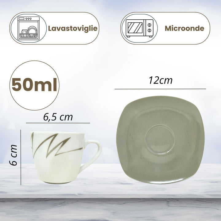 Set 6 Tazzine Caffè con Piattino - Tahin | Eleganza in Porcellana