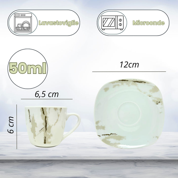 Set 6 Tazzine Caffè con Piattino - Hummus | Eleganza in Porcellana