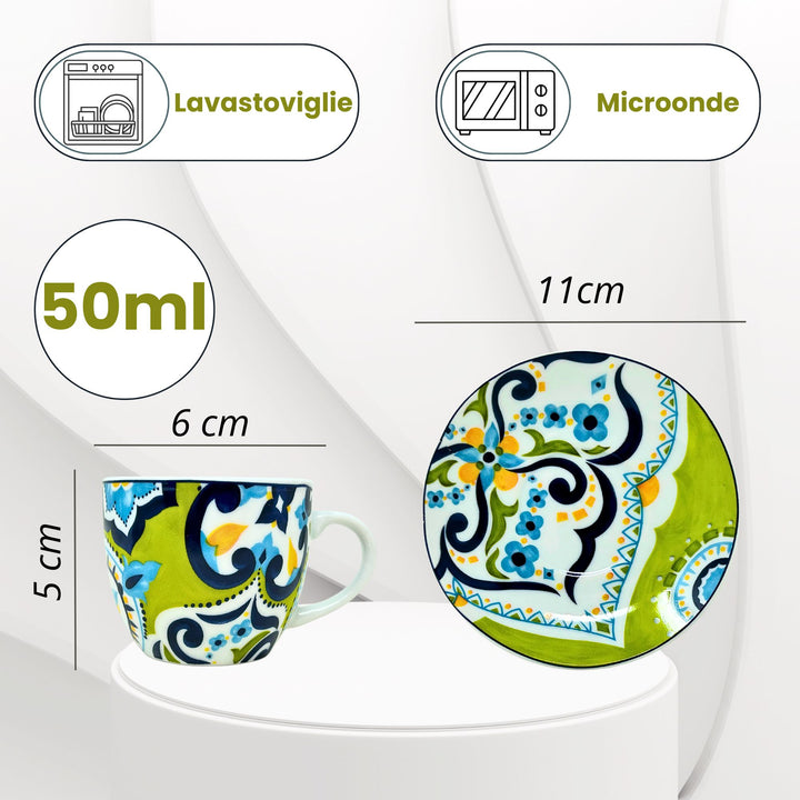 Set 6 Tazzine Caffè con Piattino - Mangostano | Design Vivace e Colorato