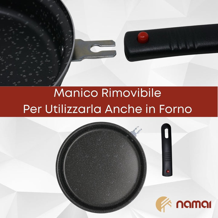 Padella per frittata, girafrittata antiaderente manico Removibile. Utilizzabile in forno.