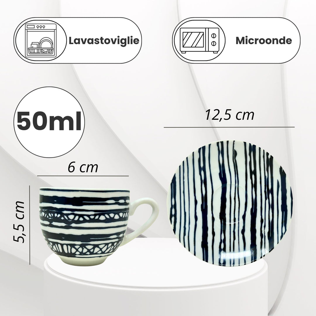 Set 6 Tazzine Caffè con Piattino - Acai | Eleganza in Porcellana