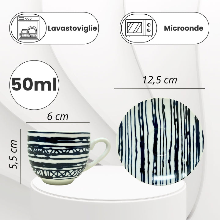 Set 6 Tazzine Caffè con Piattino - Acai | Eleganza in Porcellana