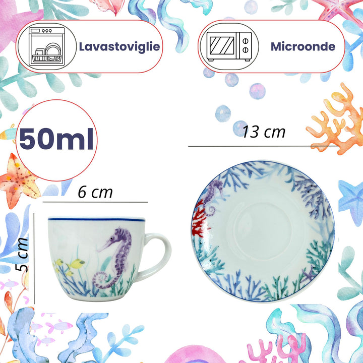 Set 6 Tazzine Caffè con Piattino - Murena | Eleganza in Porcellana