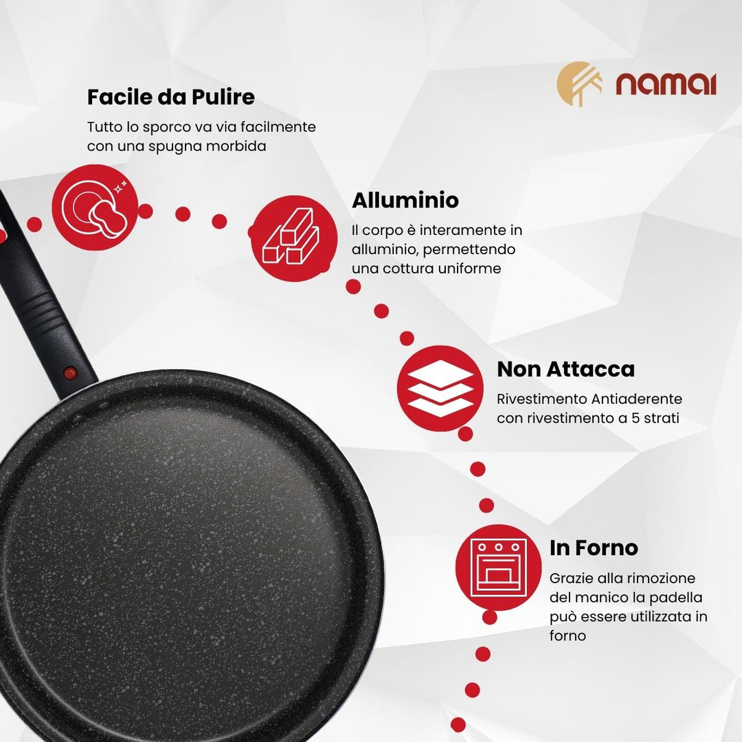 Padella per frittata, girafrittata antiaderente manico Removibile made In Italy. In alluminio, non attacca, facile da pulire