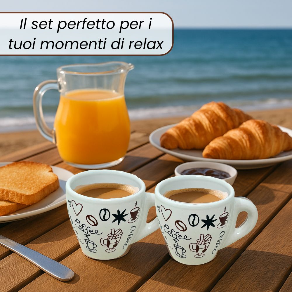 Set 6 Tazzine da Caffè in Porcellana Decorata - 60 ML | Gusto e Stile in Ogni Sorso