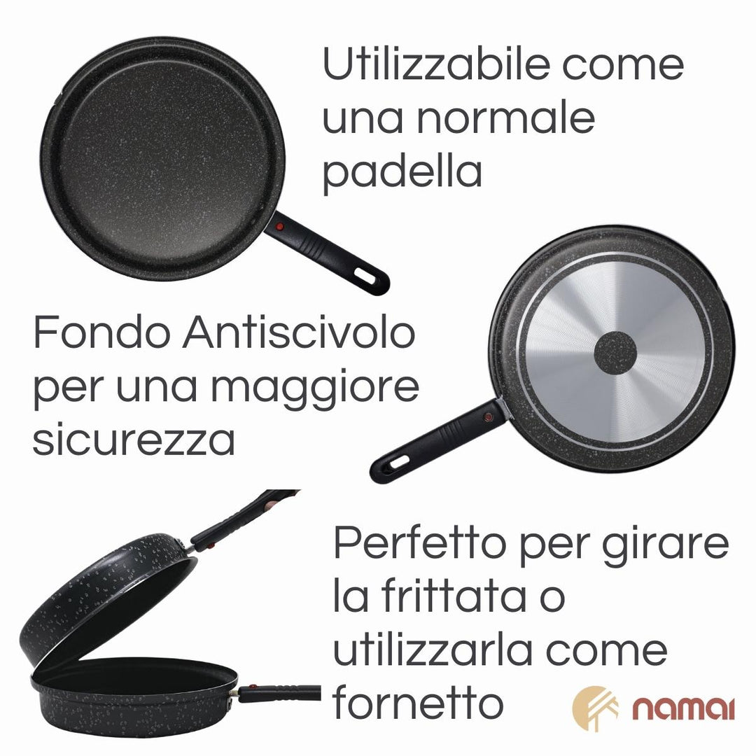 Padella per frittata, girafrittata antiaderente manico Removibile made In Italy. Utilizzabile come normale padella