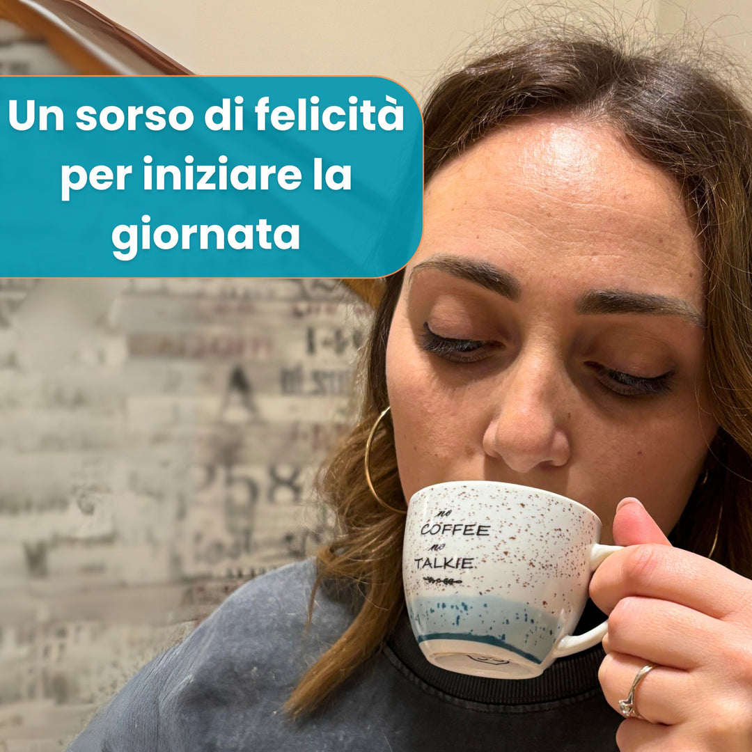 Set 6 Tazzine Caffè con Piattino - Granuli Azzurro | Design Fresco e Motivazionale