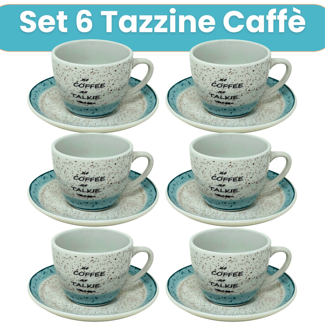 Set 6 Tazzine Caffè con Piattino - Granuli Azzurro | Design Fresco e Motivazionale
