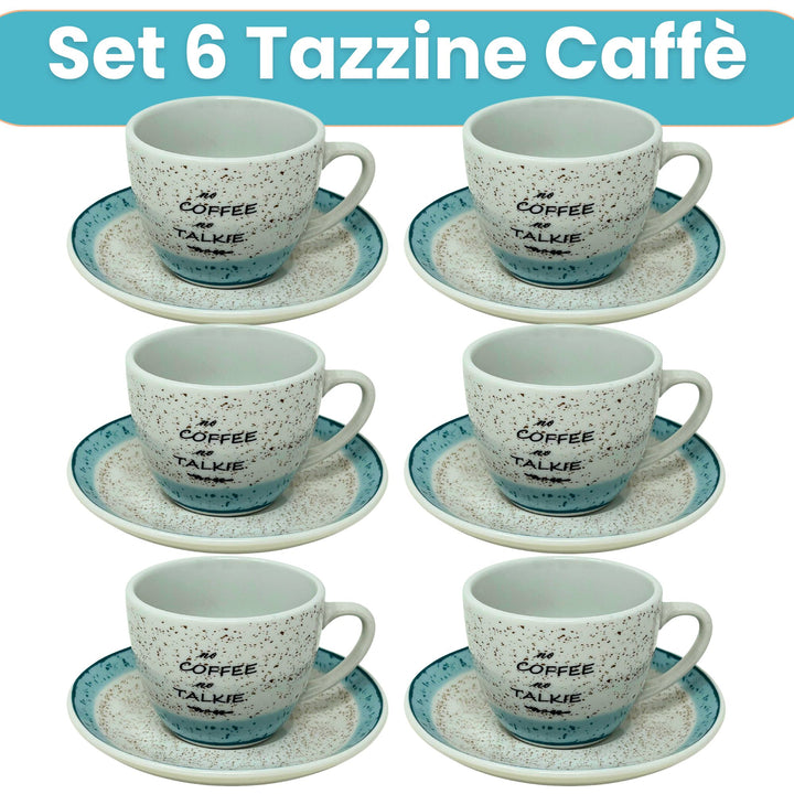 Set 6 Tazzine Caffè con Piattino - Granuli Azzurro | Design Fresco e Motivazionale
