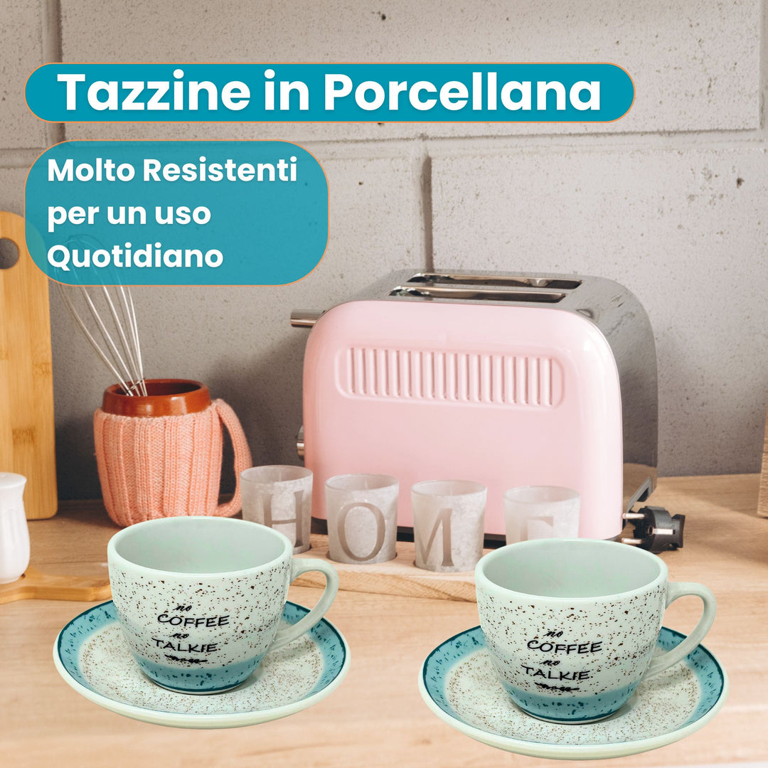 Set 6 Tazzine Caffè con Piattino - Granuli Azzurro | Design Fresco e Motivazionale