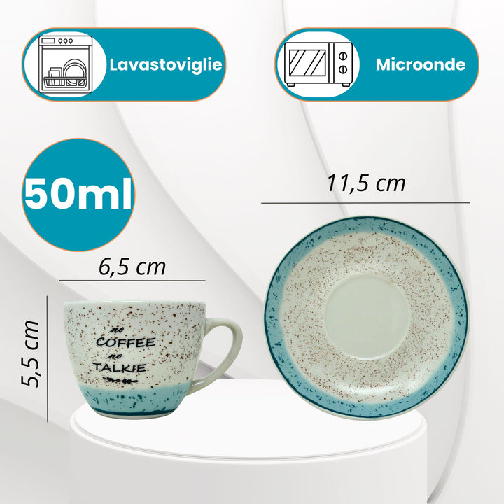 Set 6 Tazzine Caffè con Piattino - Granuli Azzurro | Design Fresco e Motivazionale
