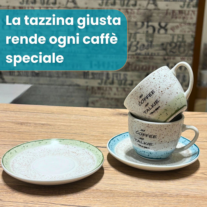 Set 6 Tazzine Caffè con Piattino - Granuli Azzurro | Design Fresco e Motivazionale