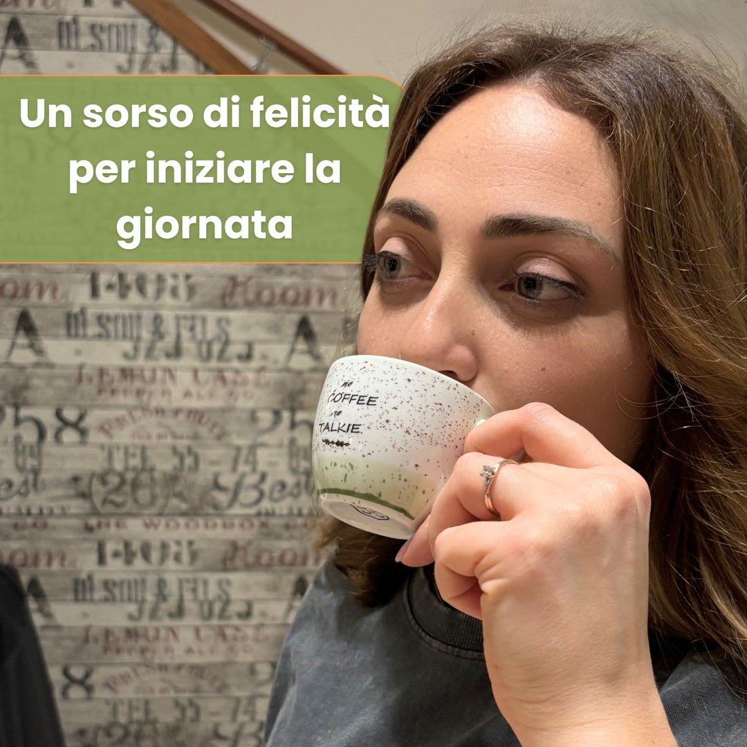 Set 6 Tazzine Caffè con Piattino - Granuli Mix | Design Allegro e Motivazionale