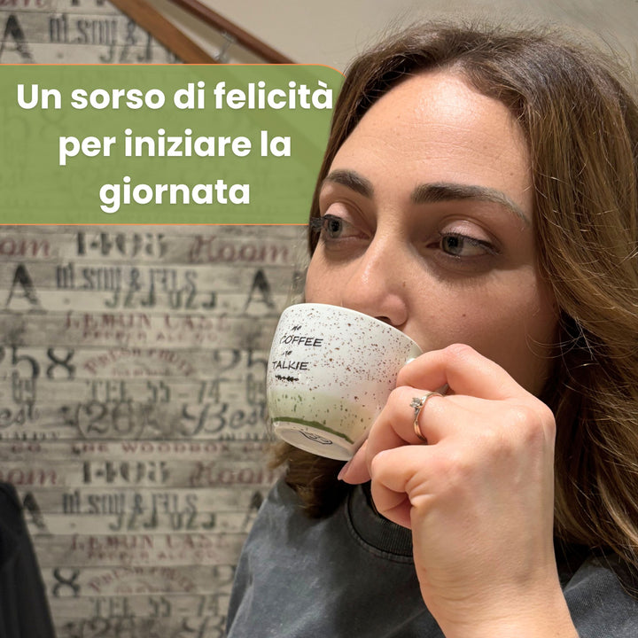 Set 6 Tazzine Caffè con Piattino - Granuli Mix | Design Allegro e Motivazionale