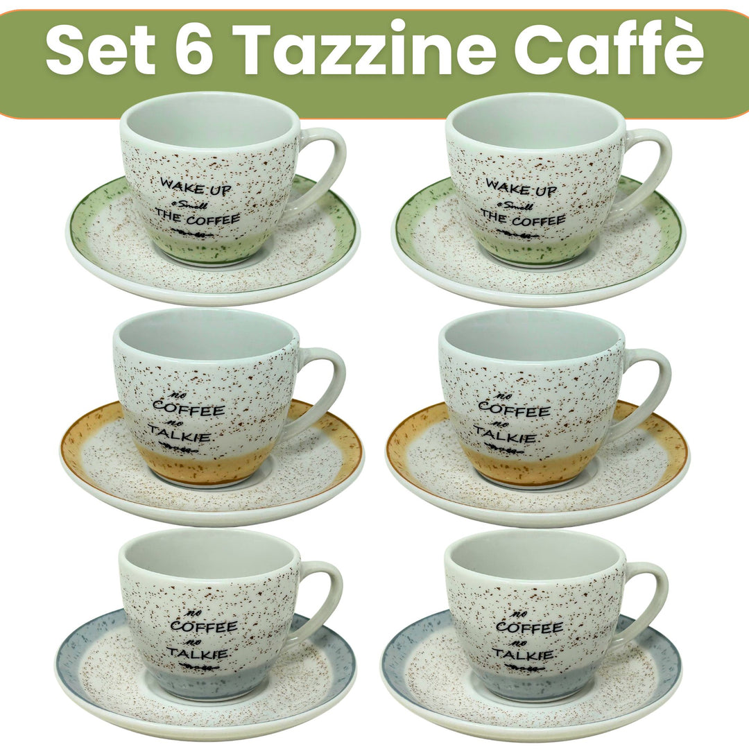 Set 6 Tazzine Caffè con Piattino - Granuli Mix | Design Allegro e Motivazionale
