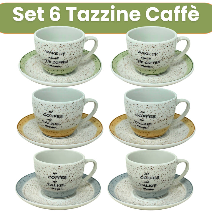 Set 6 Tazzine Caffè con Piattino - Granuli Mix | Design Allegro e Motivazionale