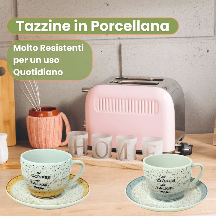 Set 6 Tazzine Caffè con Piattino - Granuli Mix | Design Allegro e Motivazionale
