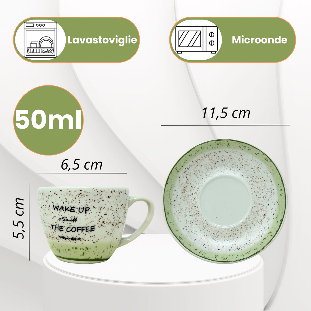 Set 6 Tazzine Caffè con Piattino - Granuli Mix | Design Allegro e Motivazionale