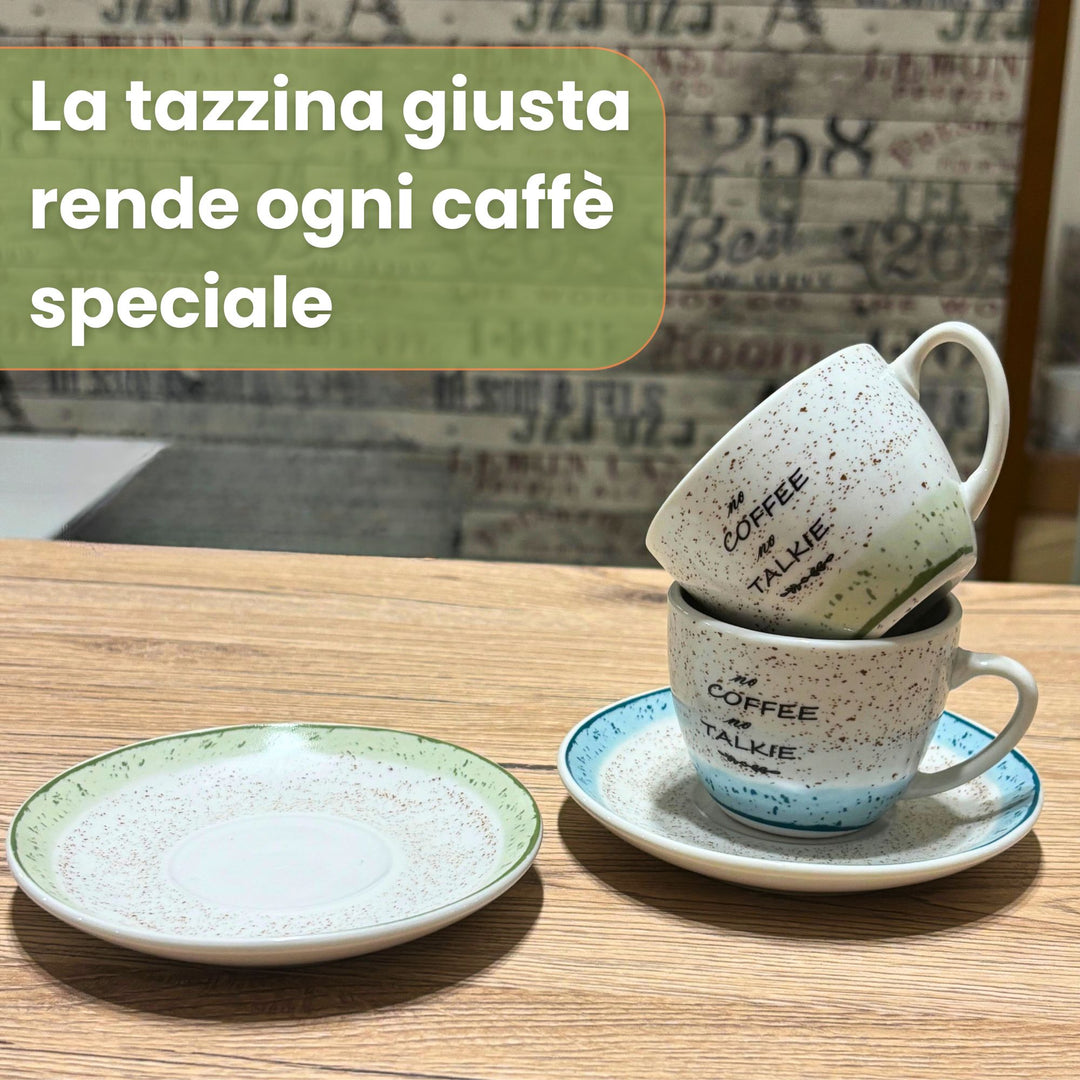 Set 6 Tazzine Caffè con Piattino - Granuli Mix | Design Allegro e Motivazionale