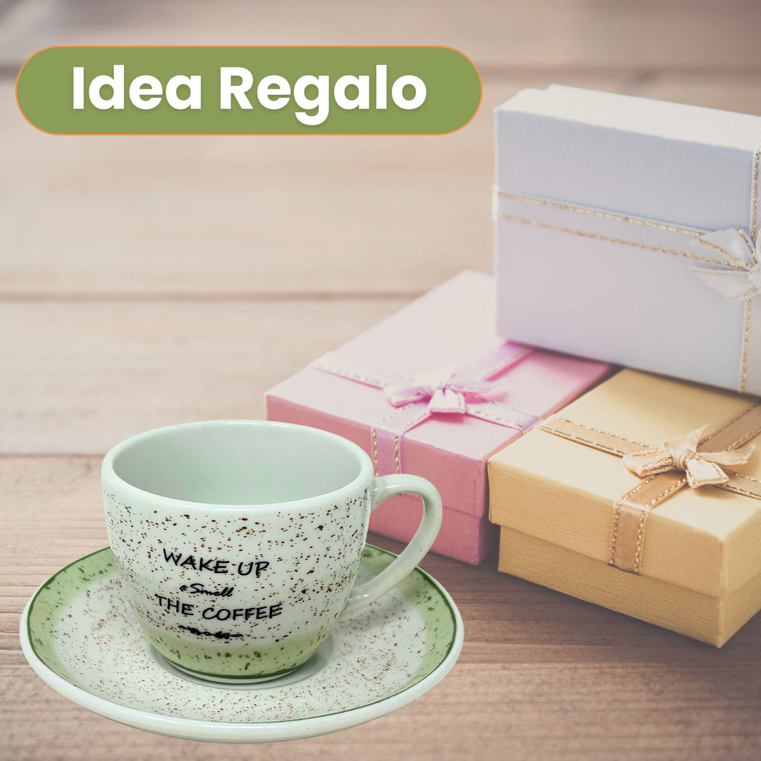 Set 6 Tazzine Caffè con Piattino - Granuli Mix | Design Allegro e Motivazionale