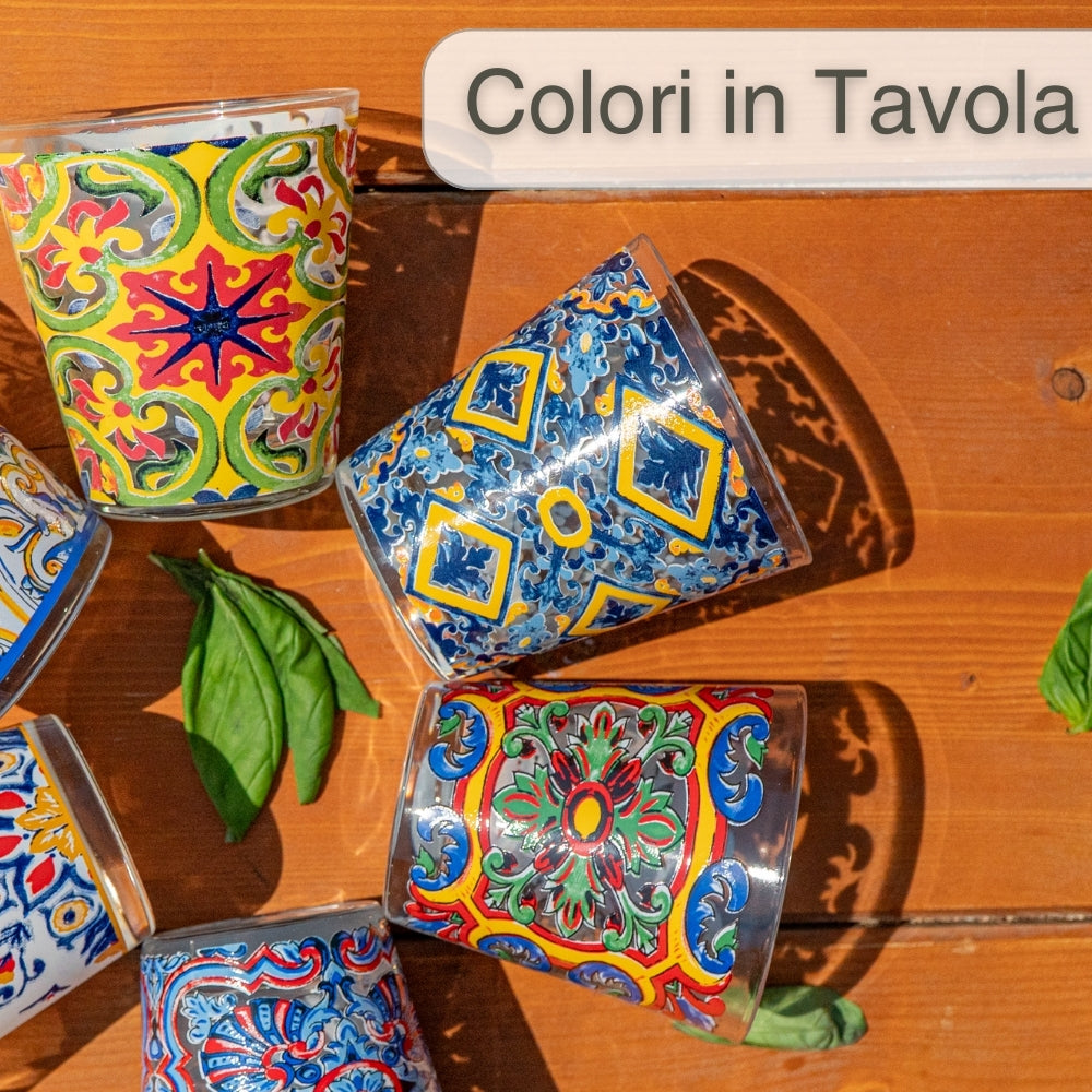 Set 6 Bicchieri Colorati Vetro fantasia 4 270ml (MISTI)