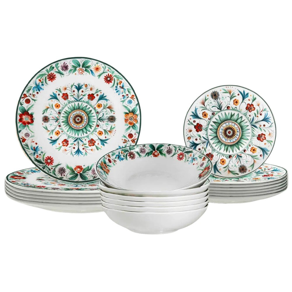 Servizio Piatti in Porcellana 6 Persone - Set Piatti 18 Pezzi - Millefiori