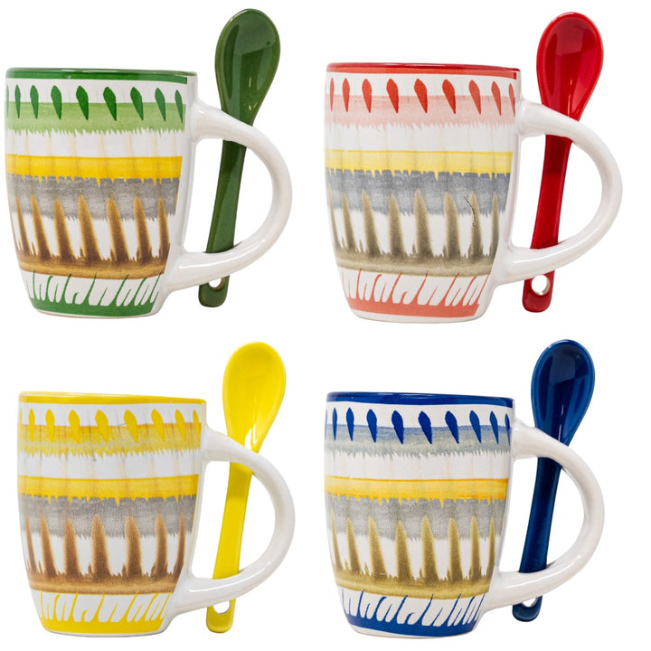 Set 4 Tazzine da Caffè con Cucchiaino 90 ml | Design Colorato e Vivace